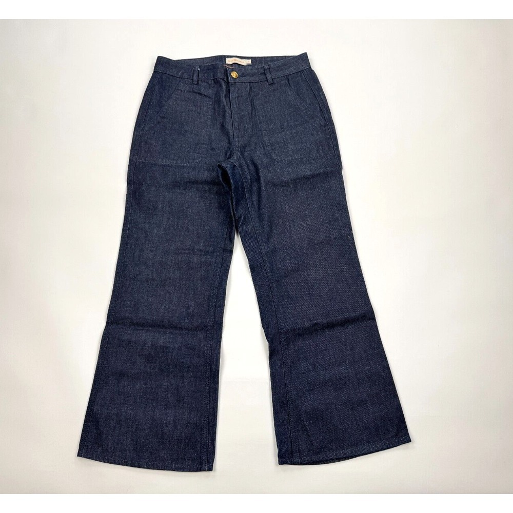 TORY BURCH Cropped Flare Jeans Women 29 Denim Cotton Pocket Flat Front Dark wash